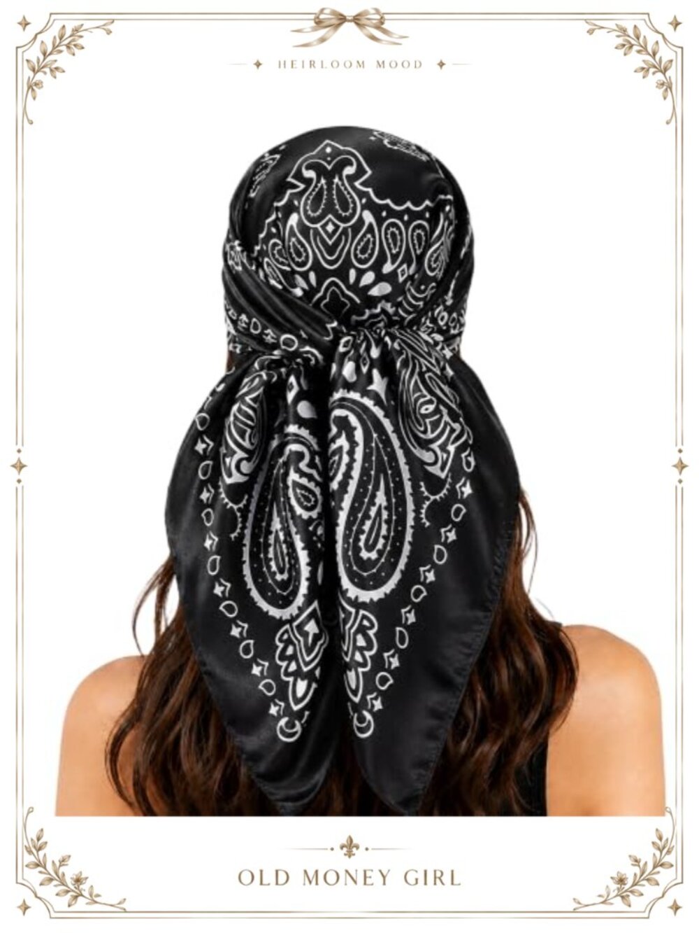 35 Inch Silk Feel Satin Head Scarf Wrap Floral Lightweight Bandana